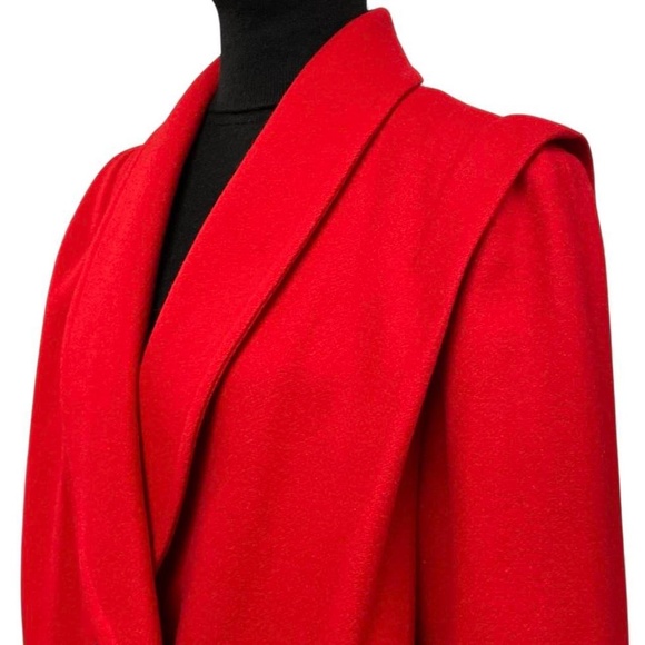 Jofeld Vintage 80s Red Wool Blend Double Breasted Long Dress Coat Size L - Picture 3 of 8
